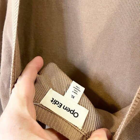 OPEN EDIT Long Sleeve Sweater Minidress Camel Tan Stretch Low Back Size XL - Picture 4 of 6